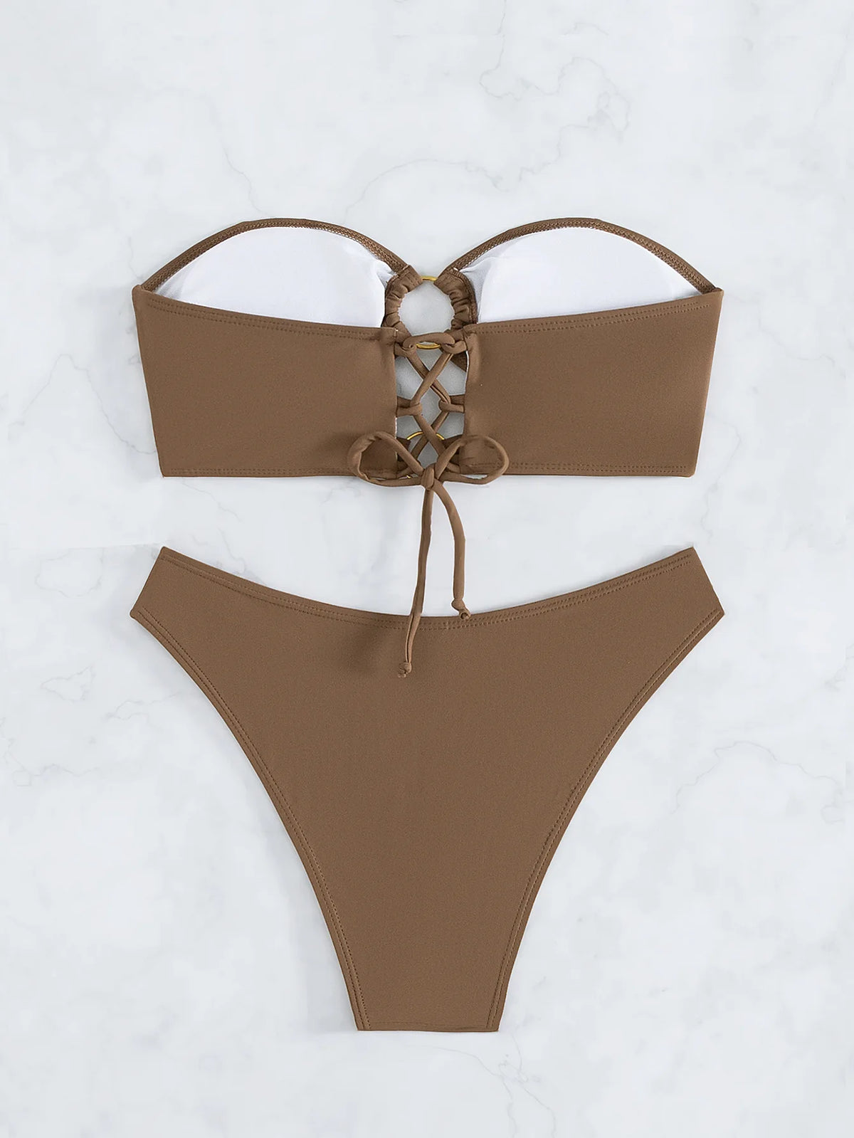Women's Sexy Thong Brazilian Bikini Two-piece Swimsuit Brown Low Waist Bandeau Swimwear 2024 String Bathing Suits Beach Wear