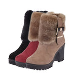 Square heel women winter shoes classic buckle warm fur snow ladies boots high heels black platform ankle boots women botas 362
