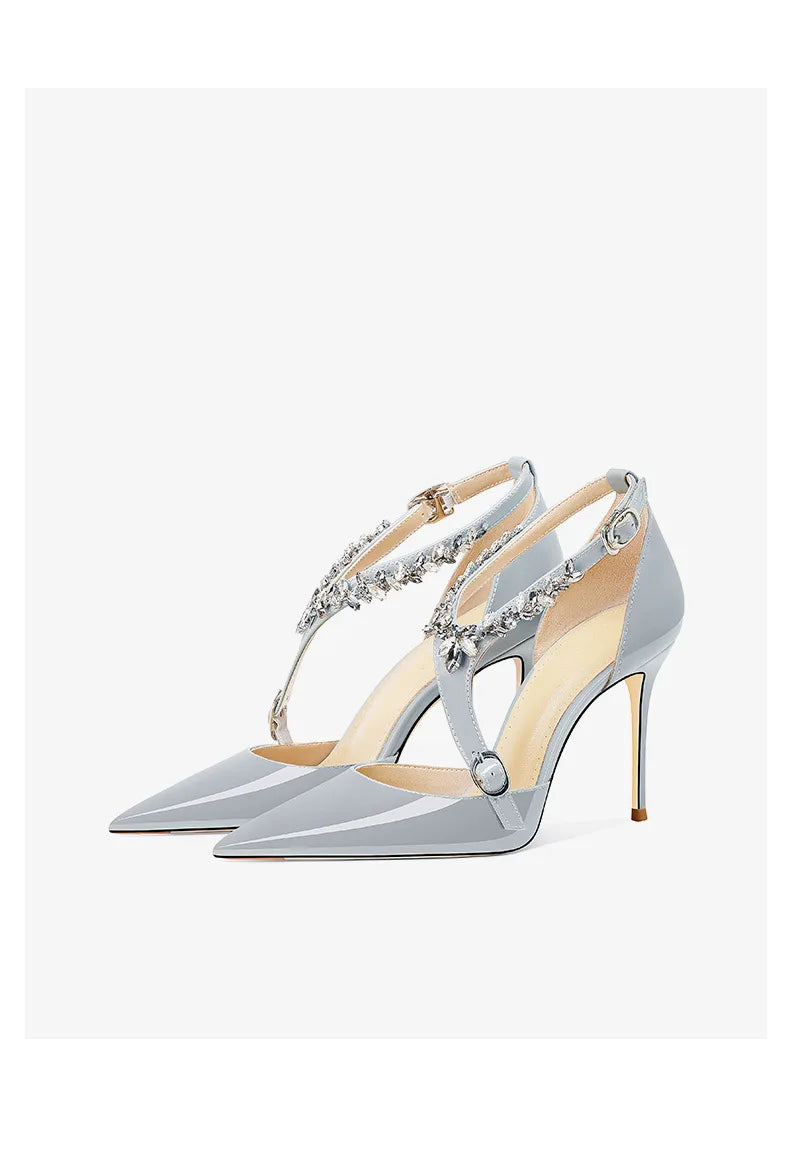 Rhinestone High Heels 2025 Summer Versatile Pointed Heel One-word Buckle Bag Head Sandals Women Black Strap High Heel Sandals 45