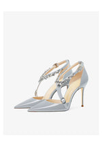 Rhinestone High Heels 2025 Summer Versatile Pointed Heel One-word Buckle Bag Head Sandals Women Black Strap High Heel Sandals 45