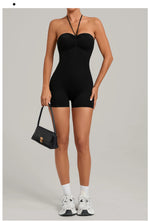 Womens Two Way Wear Bodysuit Sleeveless Yoga Stretch One Piece Romper Sexy Fitness Side Pockets Sportwears Bodysuit