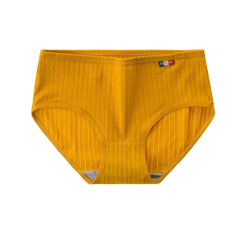 1 Pack Women's Ribbed Cotton Panties Stretchy Mid Rise Underwear Sexy Lingerie Breathable Japanese Style Multicolor Briefs M-XL