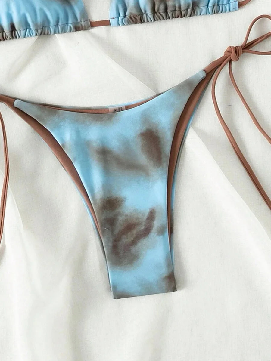 Tie Dye Bikins 2025 Mini Micro String Bikini Women Swimwear Female Swimsuit Two Pieces Bikini Set Halter Bathing Suit Swim Lady