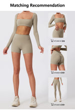 Hearuisavy Summer 2PCS Long Sleeve Gym Set Women Yoga Clothes Quick-Drying Sportswear Running Leggings Workout Sports Crop Top