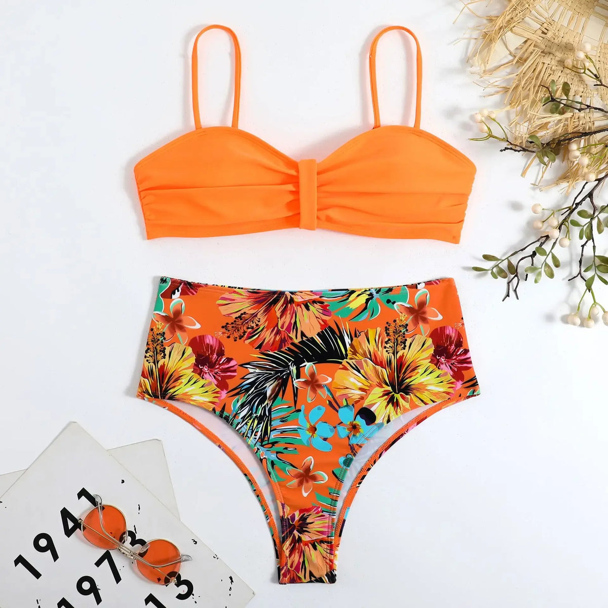Sexy Bandeau Bikini 2025 Women Swimsuit Floral Swimwear Female High Waist Bikinis Set Swimming Bathing Suits Brazilian Biquini