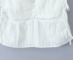 Foridol White Lace Tops for Women Summer Casual Side Tie Up Cotton Camis Top Buttons Casual Beach Vacation New Tops