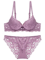 1 Set Elegant Lace Embroidery & Breathable Fabric Lingerie Set: Push-Up Bra, Drop Waist Sheer Panty - Ultimate Valentine's Day