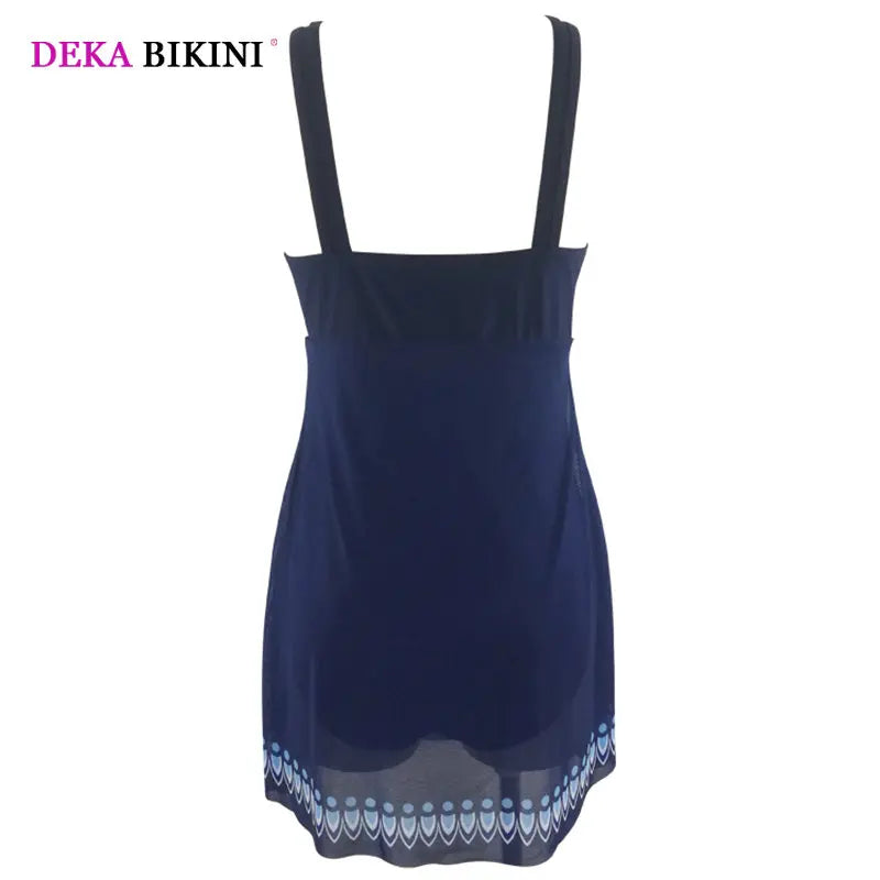 DEKA Vintage Deep V Swimwear Women Plus Size Bikini One Piece Swimsuit with Skirt Female Swim Dress Bather Beach Suit Large Size