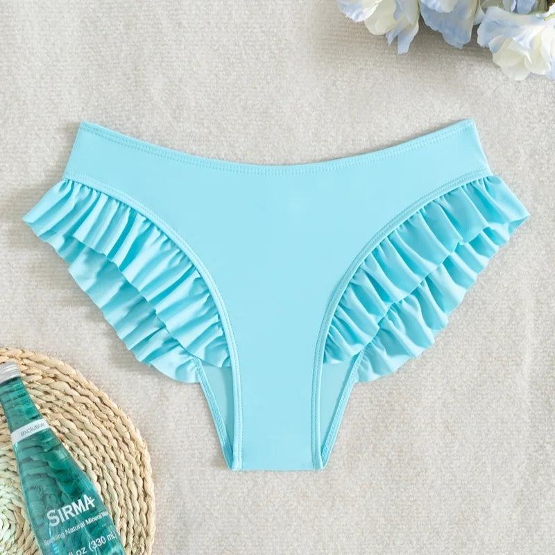 Summer Lotus Leaf Swimsuit for Women Bikini Women's Beach Shorts Defense Bare Swimwear Bather Biquini Solid Swimming Shorts