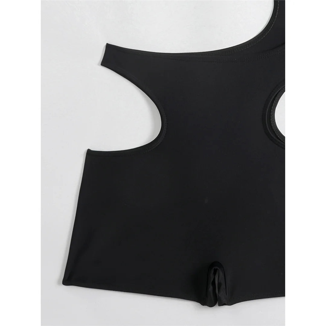 Asymmetric One Shoulder High Waist Shorts Cut Out Padded Bather Bathing Suit Swim One Piece Swimsuit Women Swimwear Female K8044