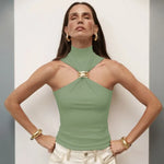 Trendix Fashion Metal Ring Tank Top Women 2025 Summer Y2k Solid Sleeveless Patchwork Tops Ladies Vacation Slim Party Elegant Top