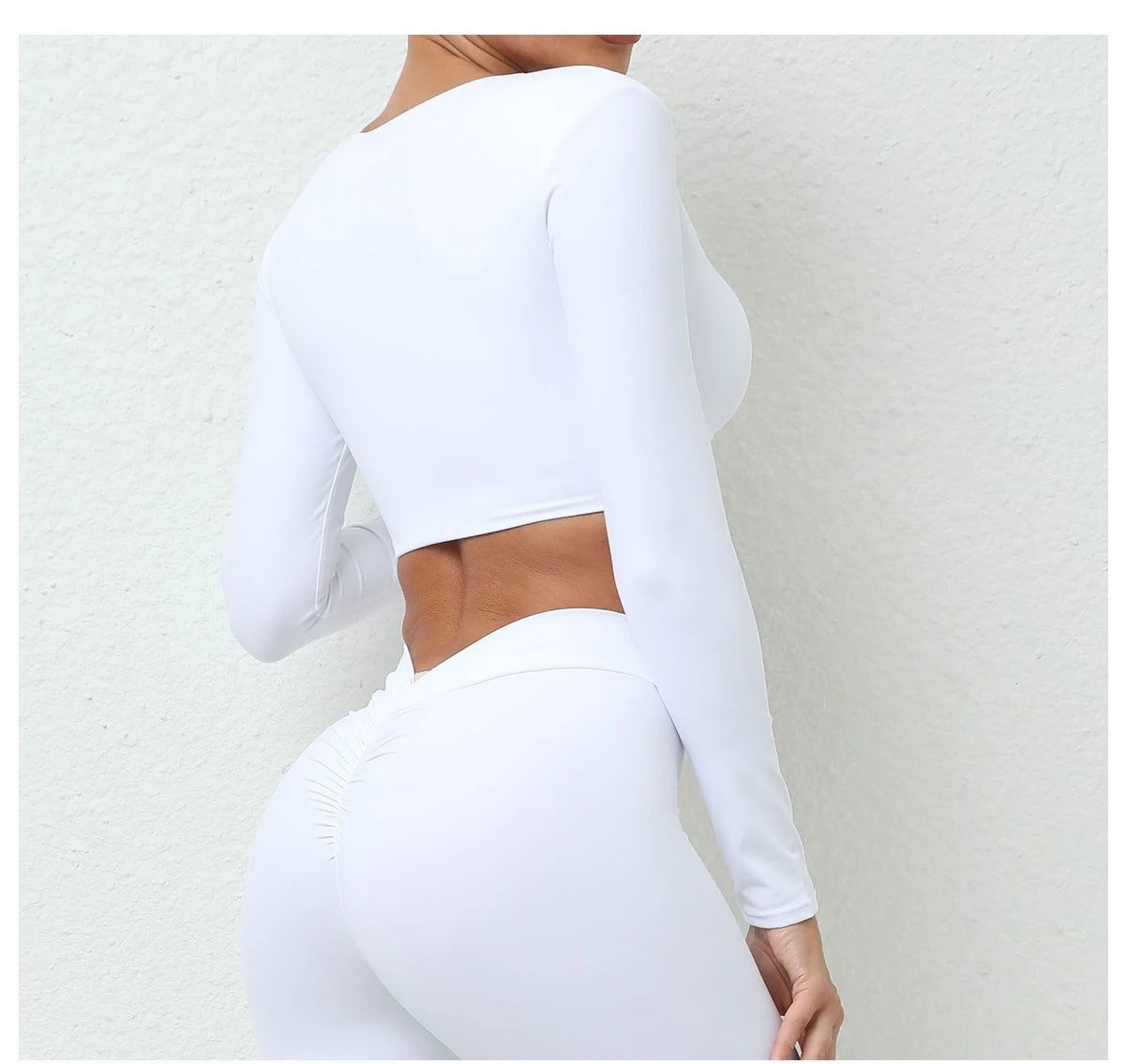 Long Sleeve Gym Crop Tops for Women Twist Deep V Workout Quick Dry Padded Sports Fitness Yoga T-Shirt
