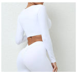 Long Sleeve Gym Crop Tops for Women Twist Deep V Workout Quick Dry Padded Sports Fitness Yoga T-Shirt