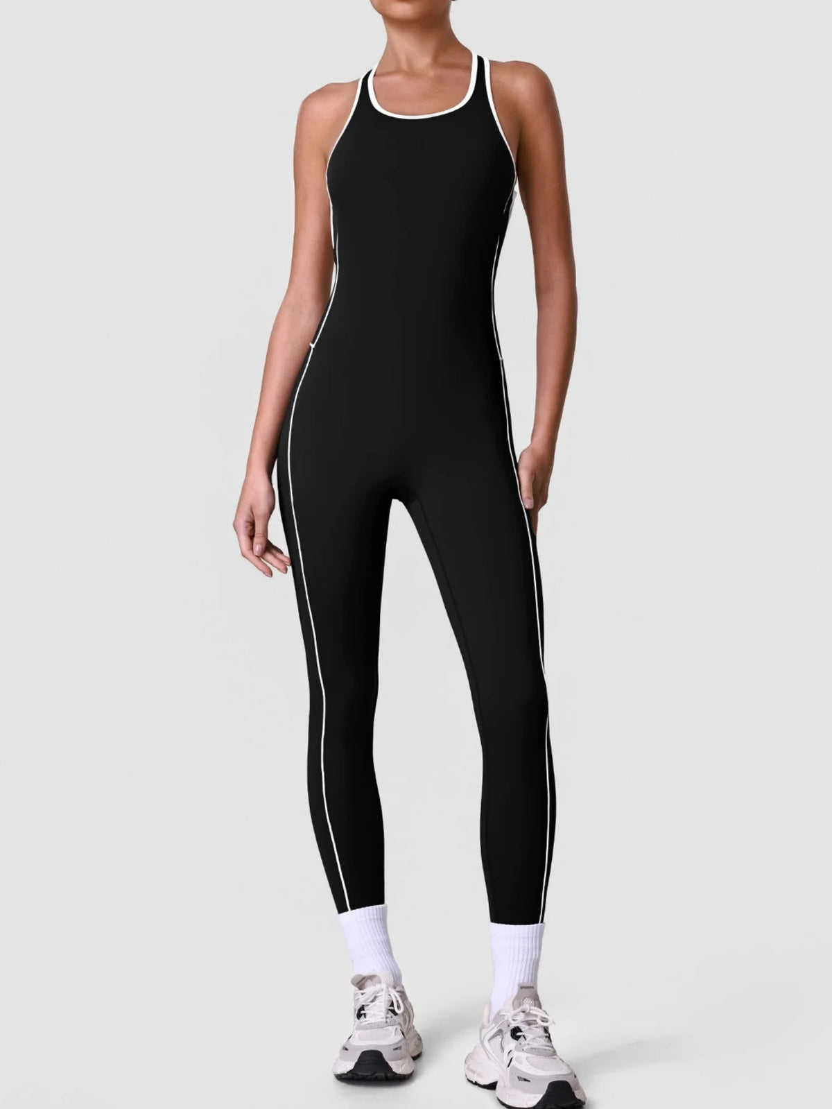 High Stretch Body Shaping Yoga Jumpsuit Women Black Patchwork Hollow Out Back Cross Fitness Sports One Piece Workout Bodysuits