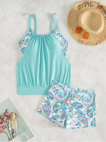 Summer Two Pieces Swimsuits Woman Print Swimwear Female Tankini Sets Beachwear High Waisted Bathing Suit Sports Women Bathers
