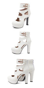 Trendy Hot Sale Summer Fashion Peep Toe Platform High Heels Roman Ankle Sandals Woman's Hollow Out Party Sandals Plus Size 34-50