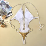 Women glitter gold metallic front bandage swimsuit one piece hollow backless bikini Swimwear bathing suit beach outfits bodysuit