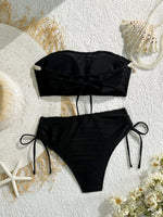 Sexy Bandeau Bikini Set 2025 Women Black Shell Starfish Push Up Drawstring Side High Waist Swimsuit Beach Bathing Suit Swimwear