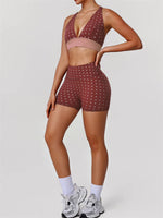 Summer Red Polka Dot Print Yoga Sets Women V Neck Shockproof Sports Bra High Elasticity Hip Lifting Shorts Running Fitness Suits