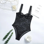 Toucheart Sexy Mesh Patchwork Embroidery Jumpsuit For Women Lace Sling Underwear Solid Color Sexy See-Through Backless Jumpsuit