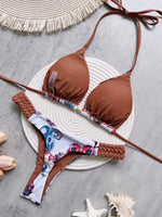 Fashion Print Halter Mini Thong High Cut Bikini Female Swimsuit Women Swimwear Two-pieces Bikini Set Bather Bathing Suit Swim