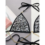New Bling Sequins Halter Metal Chains Bikini Women Swimwear Female Swimsuit Two-pieces Bikini set Bather Bathing Suit Swim K4865