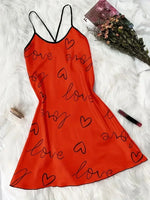 Valentine's Day Heart Printed Silk Satin Nightgowns for Women Sleepwear Sexy Nightdress Backless Nighties Lounge Wear
