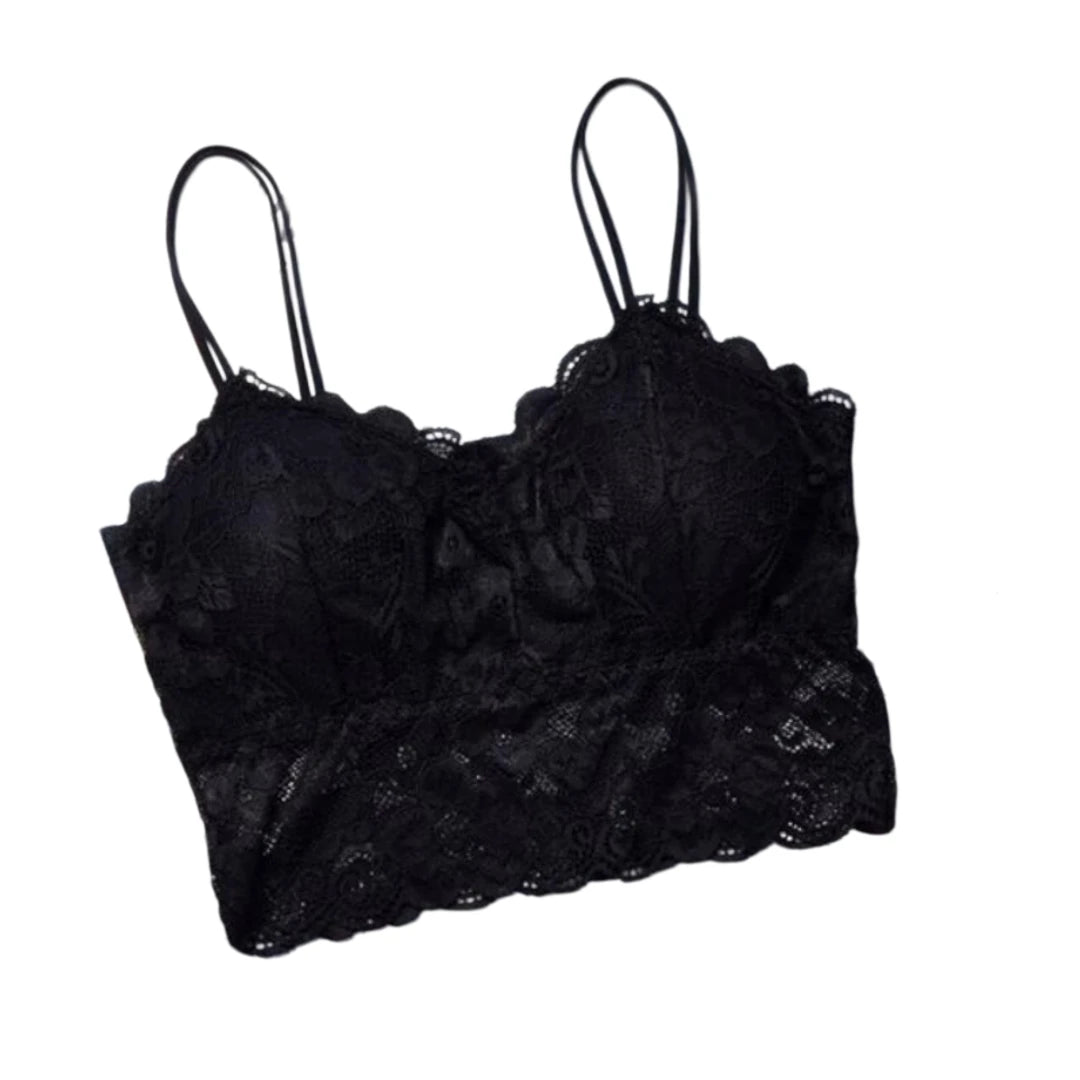 Women's Embroidery Lace Strap Vest Bralette Sexy Back Design No Wireless Push-up Detachable Breast Pads Included