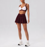 Tight Yoga Sets Women's Tracksuit Sexy Color Contrast Hollow Out Sports Bra High Waist Pleate Tennis Short Skirt Fitness Suits