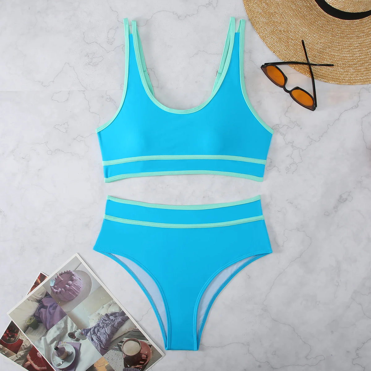 Contrast Binding Bandeau Bikinis 2024 Women Sexy Thong Swimsuit Push Up Swimwear Female Bathing Suit Swimming Summer Beachwear