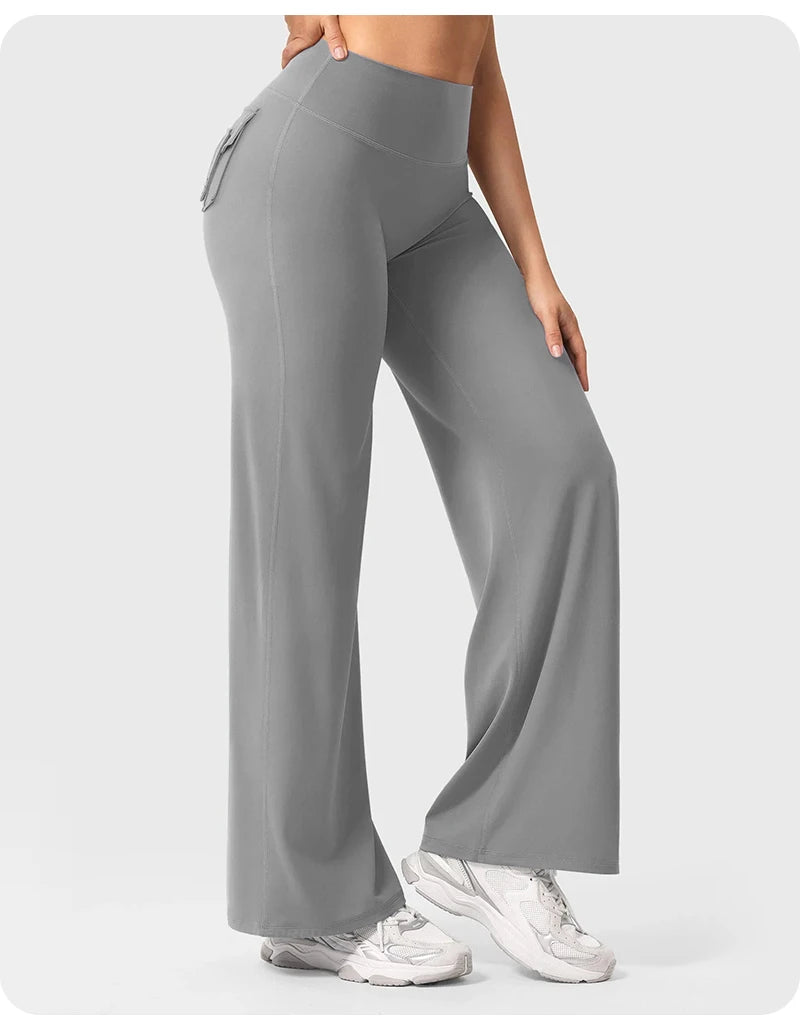 High Waist Pocket Yoga Pants for Women - Stretch Breathable Gym Workout Leisure Tummy Control Tights with Pockets