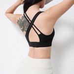 Women Fixed Integrated Cup Sports Bra U Neck Criss Cross Back Hook Closure Wirefree Shockproof Breathable Yoga Running Workout C