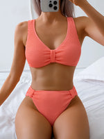 2026 Summer New Women's 2 Piece Swimsuit Solid Color High Waist Bikini Set V-neck Backless Beach Vacation Bathing Suit Swimwear