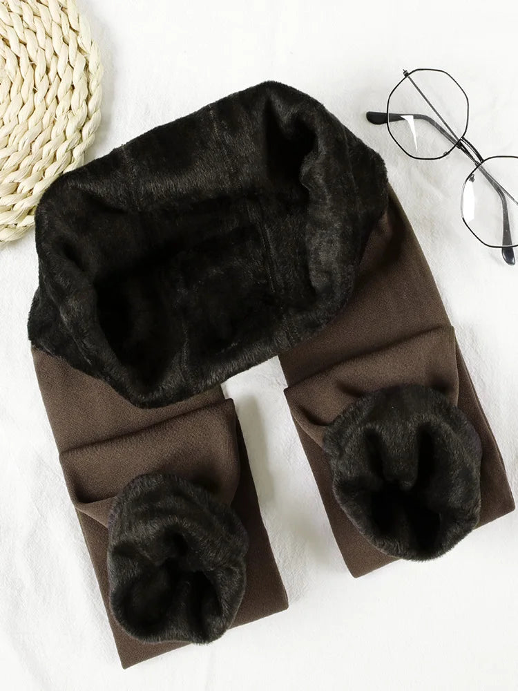 Autumn Winter Warm Fleece Women Leggings Velvet Thicken High Waist Tights Elastic Slim Solid Color Leggings Prevent Cold Tights