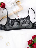 Black Sheer Floral Lace Bralette Women Wire‑Free Brassiere Adjustable Shoulder Straps Sexy Casual Lingerie ZA826302