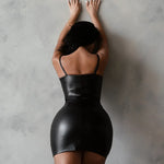 Streetwear Pu Leather Spaghetti Strap Dresses Women Solid Color Sexy Package Hip Slim Short Dress Fashion Hot Girl Vestidos New