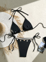Shell Decoration Halter String Strappy Bikini Women Swimwear Female Swimsuit Two-pieces Bikini Set Ribbed Bathing Suit Swim Lady