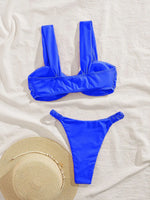 2026 Swimwear Women Halter Low Cut Bikini Set Solid Pleated Split Swimsuit Sexy Thongs Summer New Holiday Bathing Suit