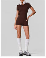 Butt Lifting One Piece Body Shaping Yoga Jumpsuit Women Short Sleeve Hollow Out Backless Bodycon Shorts Sports Suit Workout Wear
