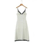 Style Lace Trim Spliced Camisole Dress For Women Polka Dot Print Vacation Beach Long Dress Backless Deep V Sleeveless Dress 82UF