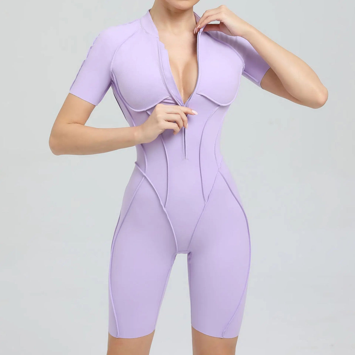 Summer Zipper Short Sleeve Yoga Jumpsuit Women Outerwear Sports Fitness Hip-lifting Backless One-piece Workout Gym Tracksutis