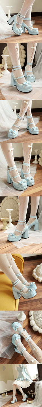 2026 Summer Plus Size 43 Sweet Lolita Cosplay Pink High Heels Mary Janes Pumps Cute Blue White Platform High-Heeled Shoes Women