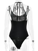 FDYOUI Women Sexy Sleeveless Lace Patchwork Pink Bodysuits 2026 Summer Halter Lace-up Backless One Piece Party Club Jumpsuit Top