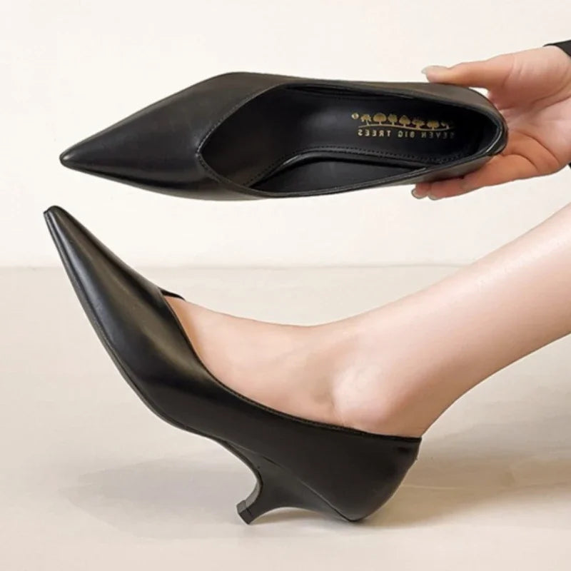 BIGTREE Sexy Classic High Heels Women Pumps Wedding Solid PU 5CM Thin Heels Kitten Heel Office Ladies Slip on Shoes Woman