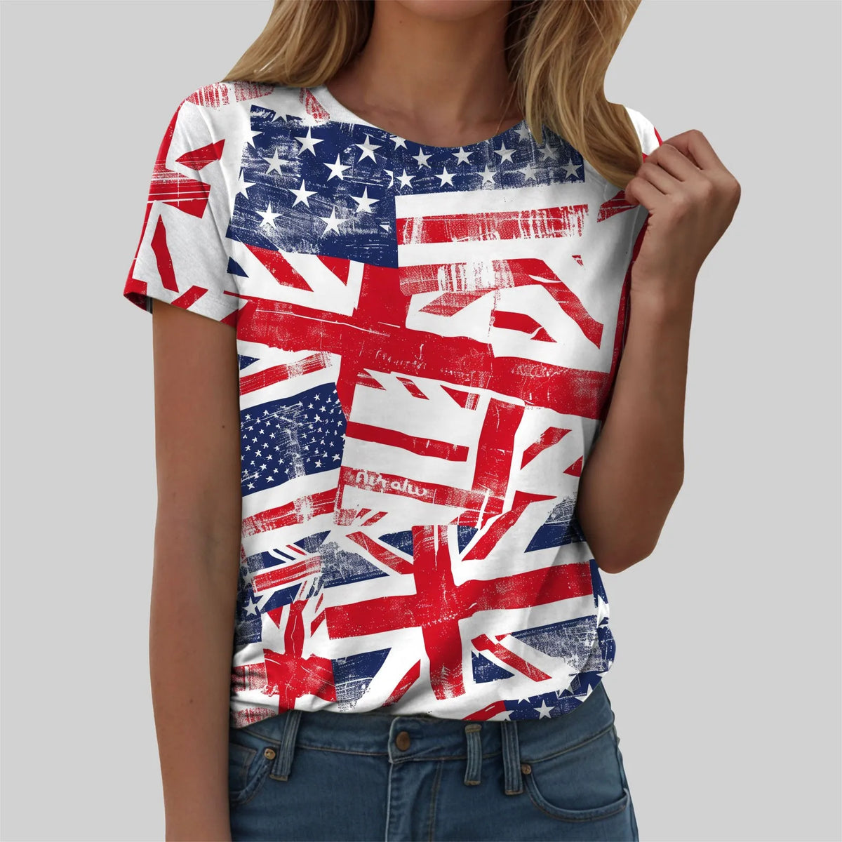 Women's British Flag Print T-Shirt Casual Round Neck Short Sleeve T Shirts Uk United Kingdom Women Vintage Tees Tops Clothing