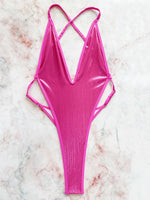 Sexy Ribbed Cross Backless Women Monokini Micro String Thong Swimwear One Piece Swimsuit Female High Cut Bathing Suit Swim Lady