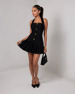 Temperament Elegant Women's Halter Neck Dress Solid Color Braid Fabric Pleated Short Dresses Socialite Commuting Style Vestidos