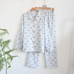 Cartoon Print Pajamas 2 Piece Long Sleeve Trousers Suit Women Soft Cotton Home Wear Summer New Sleepwear Pijamas Loungewear
