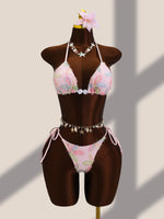 Sexy Pink Floral Embroidery Bikini Set 2026 Women Push Up Bra Triangle Swimsuit Holiday Bathing Suit Cover Up 3 Piece Swimwear