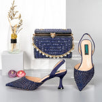 Doershow beautiful Italian blue Shoes And Bag Sets For Evening Party With Stones Italian Leather Handbags Match Bags! 1-39